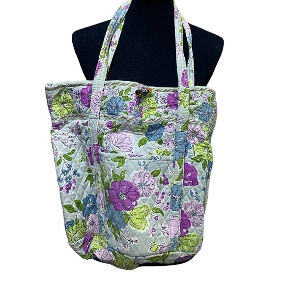 Vera Bradley Handbags - Vera Bradley Large Purple Blue Lime Floral Quilted Shoulder Bag Pockets Key Clip